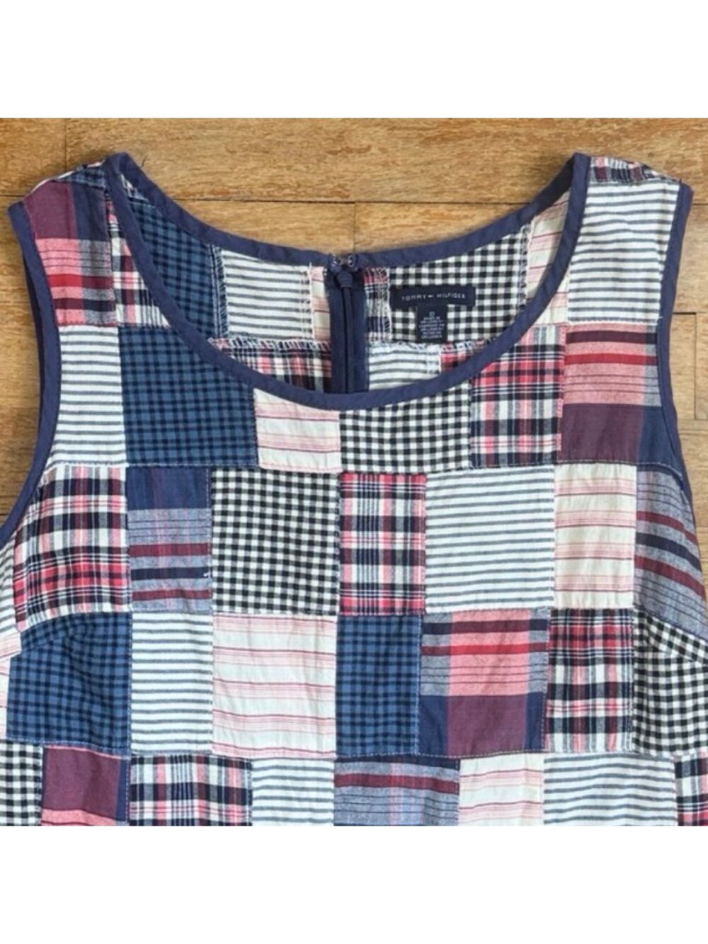 Vintage Patchwork Madras Dress Size Medium Y2K Tommy Hilfiger Plaid Cotton Patc - Picture 3 of 9